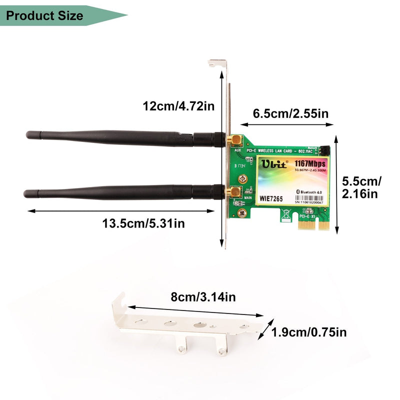 [AUSTRALIA] - Ubit Wireless Network WiFi Card, Dual Band Wireless-AC 7265, AC1200Mbps BT 4.0 Card, 6dBi Antenna Wireless Dual Band (5G/2.4G) Gigabit Network Adapter Wireless Card for Desktop PC
