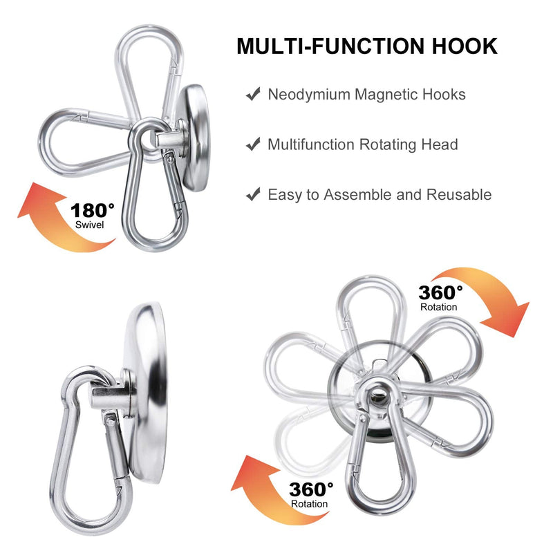  [AUSTRALIA] - DIYMAG Magnetic Hooks,160LBS Strong Heavy Duty Neodymium Magnet Hooks with Swivel Carabiner Hook, Great for Your Refrigerator and Other Magnetic Surfaces, Pack of 4 Swivel Hook 42mm-4P