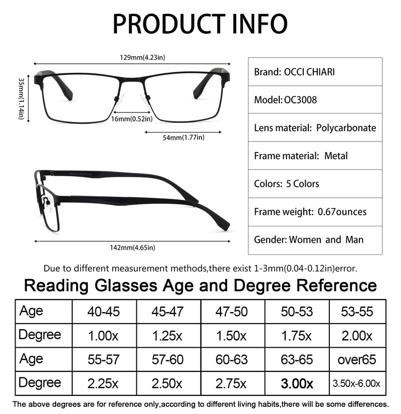  [AUSTRALIA] - OCCI CHIARI Men's Reading Glasses Men Blue Light Blocking Computer Readers 1.0 1.25 1.5 1.75 2.0 2.25 2.5 3.0 3.5 4.0 5.0 6.0 Black 2.0 x