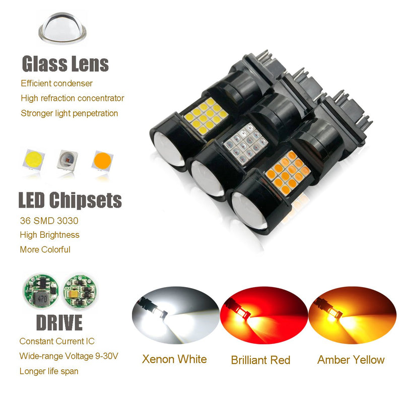 iBrightstar Newest Extremely Bright 36-SMD 3030 Chipsets 3156 3157 3057 4157 LED Bulbs with Projector Lens Replacement for Back Up Reverse Parking Daytime Running Lights, Xenon White - LeoForward Australia