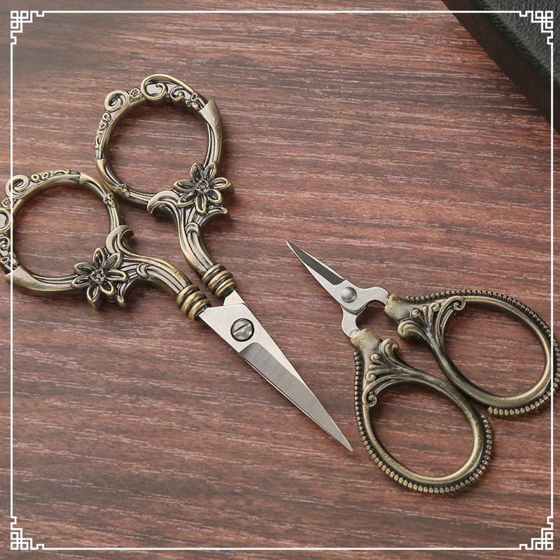  [AUSTRALIA] - 2 Pair Embroidery Scissors, Classic Daisy Design Scissors Sharp Tip Stainless Steel, Vintage Sewing Scissors DIY Tools Dressmaker Small Scissor for Fabric, Embroidery, Craft, Needlework (Bronze)