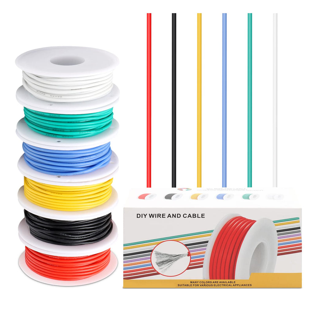  [AUSTRALIA] - 24 AWG Electrical Wire Set 24 Gauge Silicone Electrical Wire Tinned Copper Cable 6 Colors 7 Meters per Electrical Wire Hook Wire Flexible and Soft for DIY 24AWG-7M