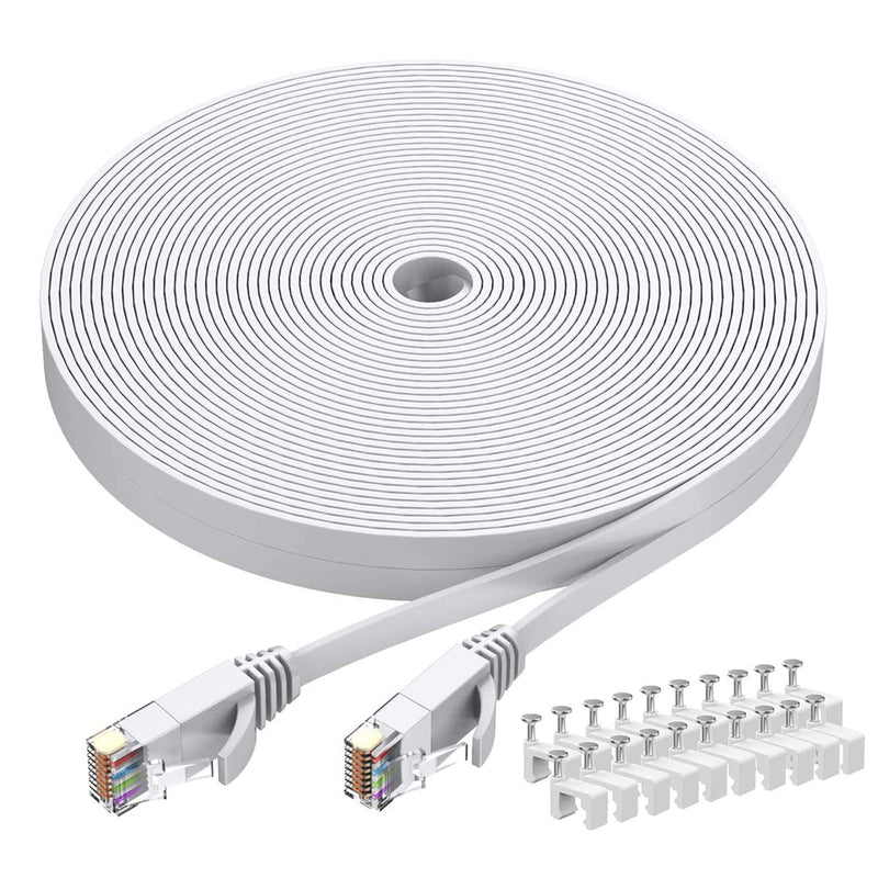  [AUSTRALIA] - Cat6 Ethernet Cable 40 FT White, BUSOHE Cat-6 Flat RJ45 Computer Internet LAN Network Ethernet Patch Cable Cord - 40 Feet 40FT