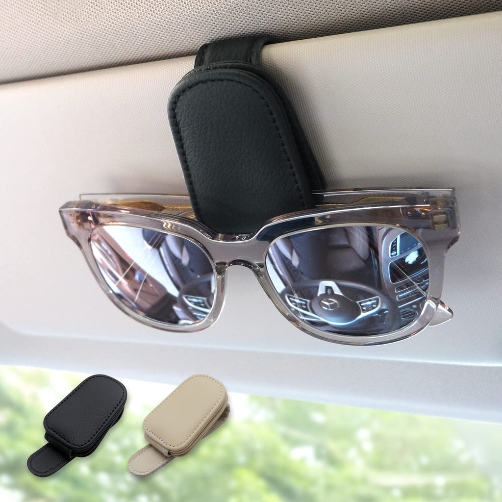  [AUSTRALIA] - Ompellus Magnetic Sunglass Holder, Leather Eyeglass Clip for Car Visor, Car Interior Accessories (1PC Black) 1PC Black