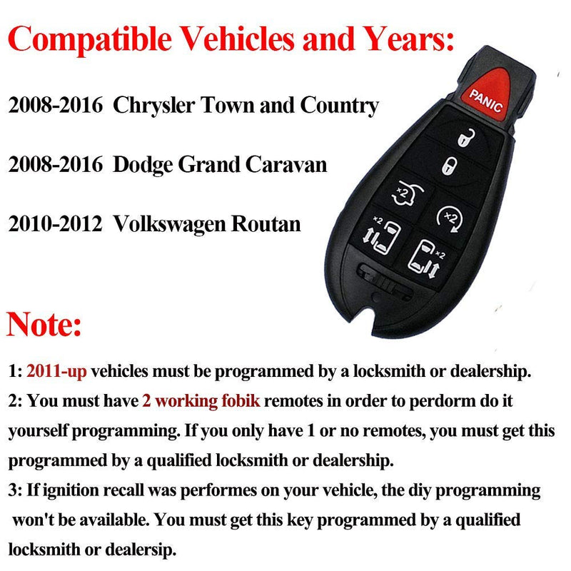  [AUSTRALIA] - 7 Button Replacement Car Key Fob Keyless Entry Remote M3N5WY783X IYZ-C01C for 2008-2015 Chrysler Town and Country,2008-2014 Dodge Grand Caravan