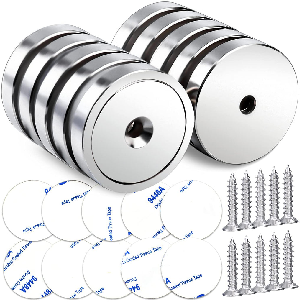  [AUSTRALIA] - LOVIMAG Neodymium Cup Magnets,110LBS Holding Force Strong Rare Earth Magnets with Heavy Duty Countersunk Hole and Double Sided Adhensive&Stainless Screws for Refrigerator Magnets,Office etc,Pack of 10 110lbs-10p-silver