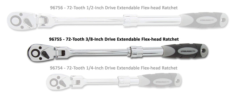  [AUSTRALIA] - Steelman Pro 3/8-inch Drive 72-Tooth Extendable Flex-Head Ratchet (9.5-13.5 Inch Length), Heat-Treated Chrome-Vanadium Steel, Quick Release, Comfort Grip, Ideal for Auto Mechanics/Confined Spaces 3/8" Drive