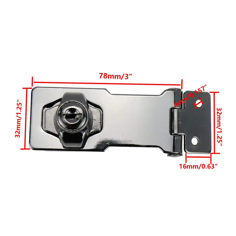  [AUSTRALIA] - Rannb Keyed Hasp Lock 3 Inch Black Twist Knob Keyed Locking Hasp Keyed Alike - 2pcs