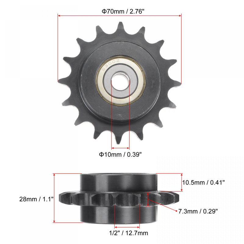  [AUSTRALIA] - uxcell #40 Chain Idler Sprocket, 10mm Bore 1/2" Pitch 16 Tooth Tensioner, Black Oxide Finish C45 Carbon Steel with Insert Double Bearing for ISO 08B Chains 70mm