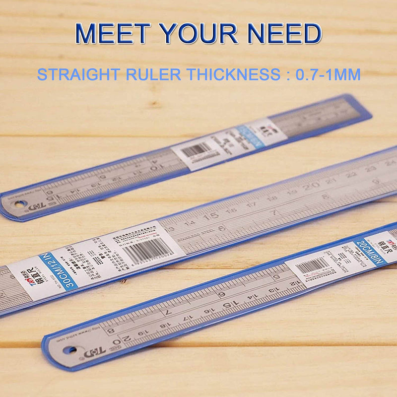  [AUSTRALIA] - Metal Ruler Set - 6,8,12 inch Stainless Steel Double Side Straight Edge Centimeter Inch Scale Metric Construction Rulers Kit Precision Measuring Drawing Tool for School, Office,Set of 3