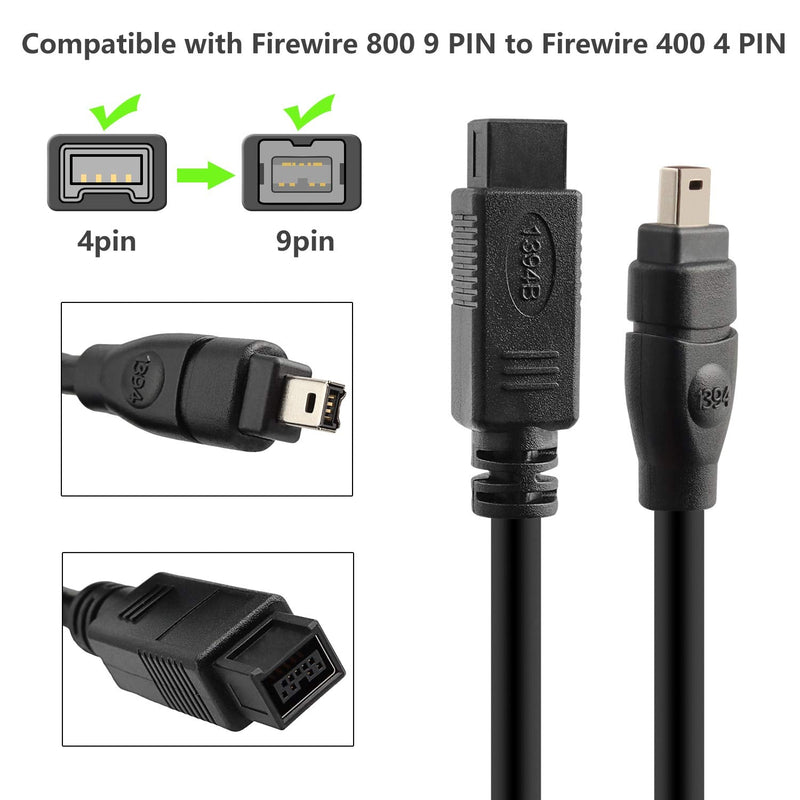  [AUSTRALIA] - Pasow FireWire Cable 9 Pin to 4 Pin IEEE 1394 Firewire 800/400 Cable 6 Feet