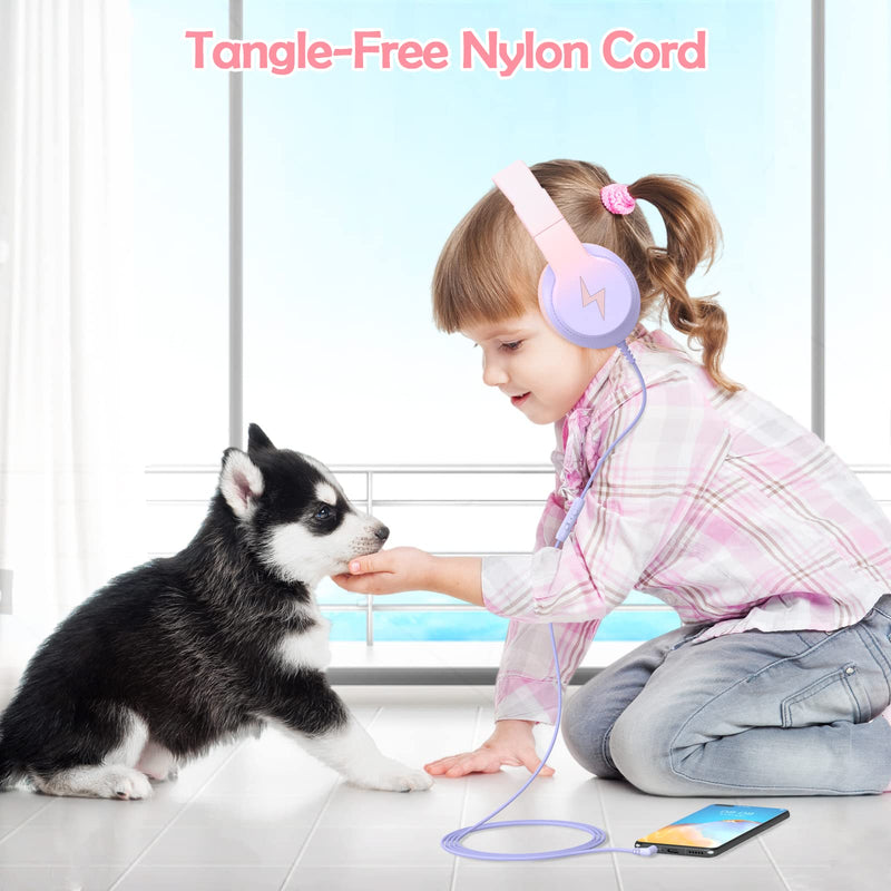  [AUSTRALIA] - Kids Headphones, Wired Headphones for Kids Over Ear with Microphone, 85/94dB Volume Limiter Headphones for Girls Boys with Sharing Jack, Foldable Headphones for Online Study, Gradient Pink