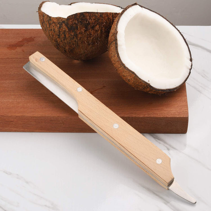  [AUSTRALIA] - Coconut Opener Tool with Wooden Handle Stainless Steel Knife Opener Double Ended Coconut Cutter Kitchen Gadget Tools