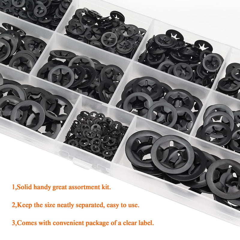  [AUSTRALIA] - HELIFOUNER 360 Pieces 9 Sizes Internal Tooth Star Lock Washers, Quick Speed Locking Washers, Push Nuts, Speed Clips Retaining Clips Fasteners Assortment Kit