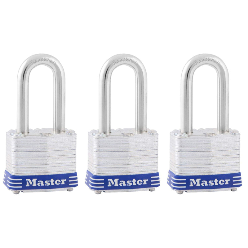  [AUSTRALIA] - Master Lock 3TRILF Outdoor Padlock with Key, 3 Pack Keyed-Alike 1-1/2" shackle 3 Pack, Keyed-Alike
