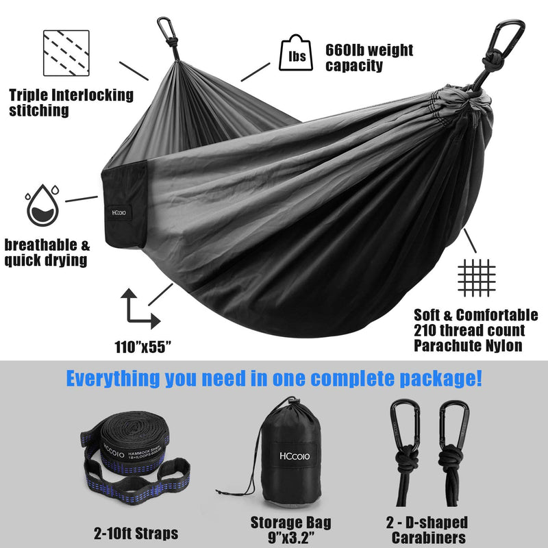  [AUSTRALIA] - HCcolo Camping Hammock Portable Indoor Outdoor Tree Hammock with 2 Hanging Straps(10FT), Lightweight Nylon Parachute Hammocks for Backpacking, Travel, Beach, Backyard, Hiking- Support 550lbs