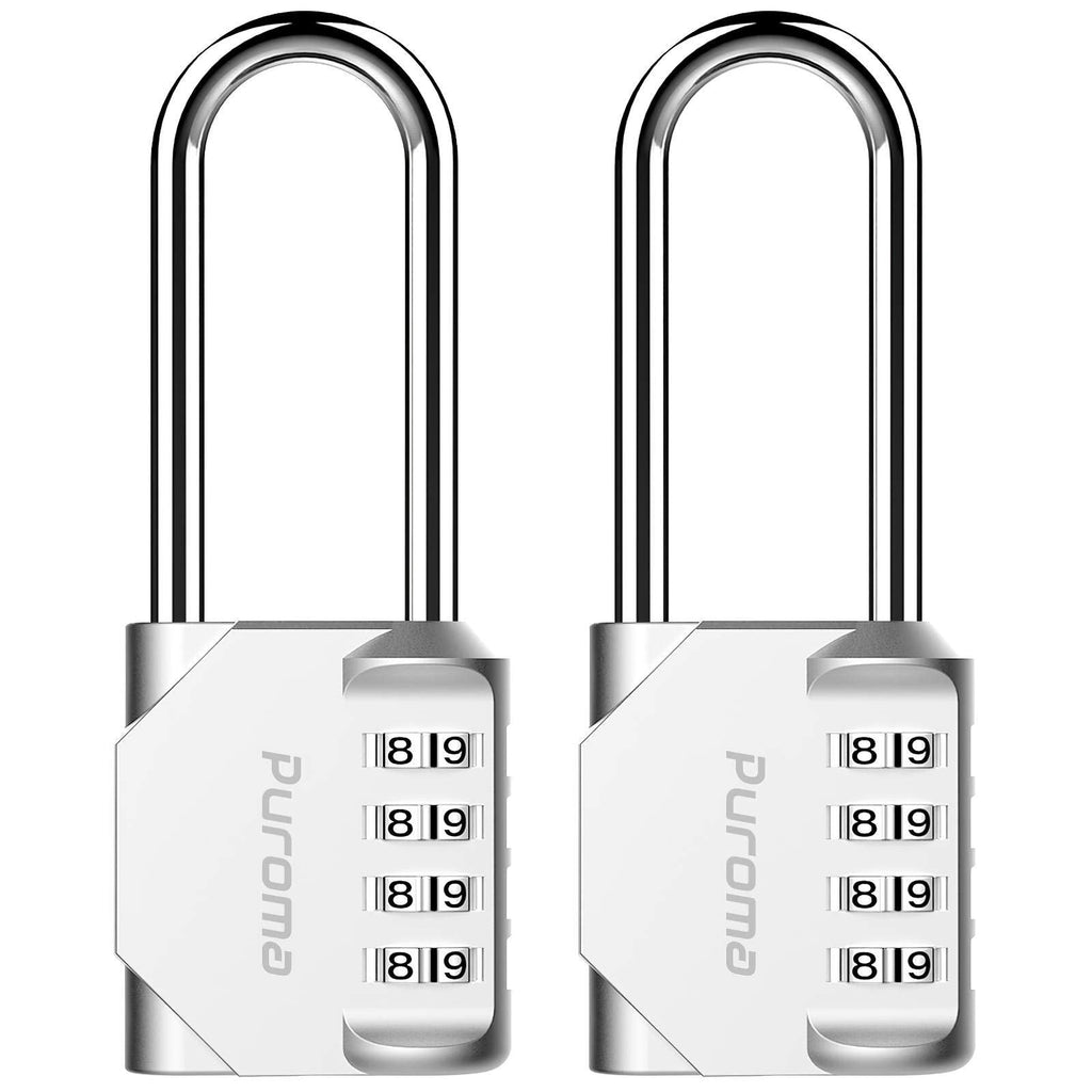  [AUSTRALIA] - Puroma 2 Pack 2.6 Inch Long Shackle Combination Lock 4 Digit Outdoor Waterproof Padlock for School Gym Locker, Sports Locker, Fence, Gate, Toolbox, Case, Hasp Storage (Silver) Silver