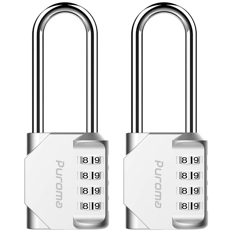  [AUSTRALIA] - Puroma 2 Pack 2.6 Inch Long Shackle Combination Lock 4 Digit Outdoor Waterproof Padlock for School Gym Locker, Sports Locker, Fence, Gate, Toolbox, Case, Hasp Storage (Silver) Silver