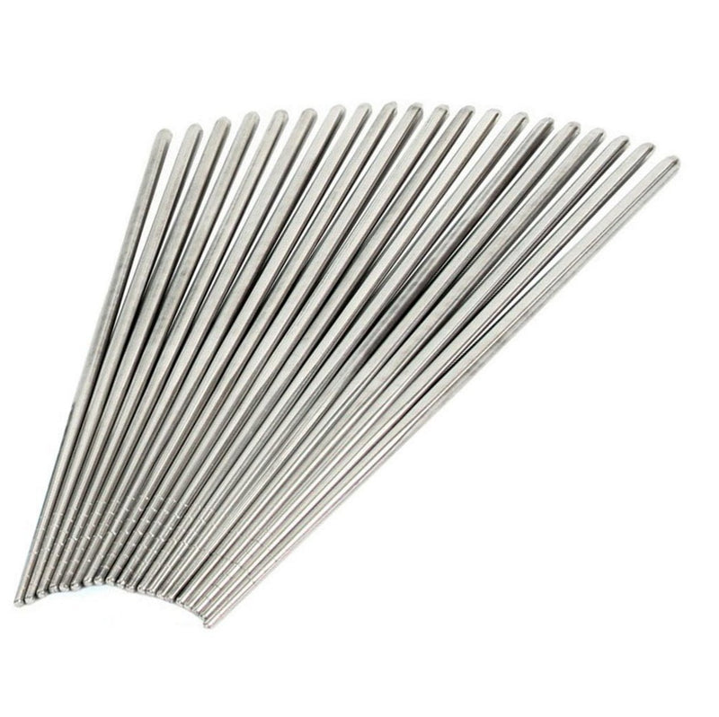  [AUSTRALIA] - Olivia tree Chopsticks Non-Slip Grooves - Strong 10 Pairs Stainless Steel Vacuum Hollow Chopsticks Silver