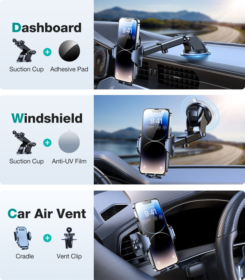  [AUSTRALIA] - VICSEED Phone Mount for Car [Powerful Suction][Thick Cases & Big Phones Friendly] Universal Car Phone Holder Mount Dashboard Windshield Air Vent Cell Phone Holder Car for iPhone 14/13/12 Big Phone Friendly