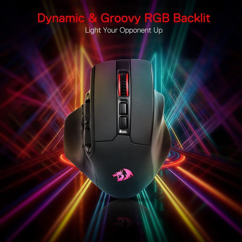  [AUSTRALIA] - Redragon M811 PRO Wireless MMO Gaming Mouse, 15 Programmable Buttons RGB Gamer Mouse w/Ergonomic Natural Grip Build, 10 Side Macro Keys, Software Supports DIY Keybinds & Backlit M811 Wireless Black