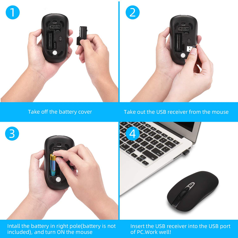  [AUSTRALIA] - Wireless Computer Mouse, cimetech 2.4G Slim Cordless Mouse Less Noise for Laptop Ergonomic Optical with Nano Receiver USB Mouse for Laptop, Deskbtop, MacBook (BAT Black) BAT Black
