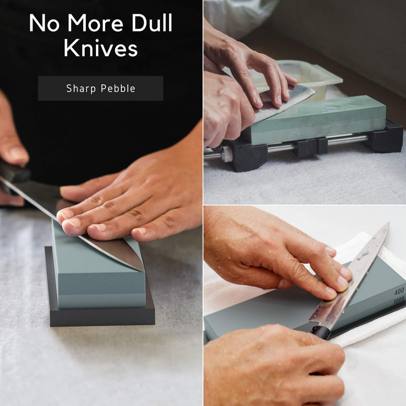  [AUSTRALIA] - Sharp Pebble Premium Whetstone Sharpening Stone 2 Side Grit 400/1000-Whetstone Knife Sharpener with Flattening Stone & NonSlip Rubber Base