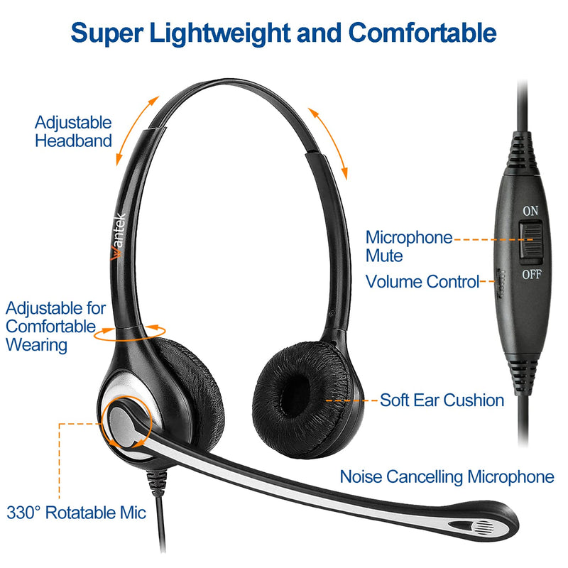  [AUSTRALIA] - Wantek 2.5mm Phone Headset with Microphone Noise Cancelling & Mute Switch, Office Telephone Headset Compatible with Panasonic AT&T ML17929 TL86103 Cisco Linksys SPA303 Vtech IS8151 Cordless Phones