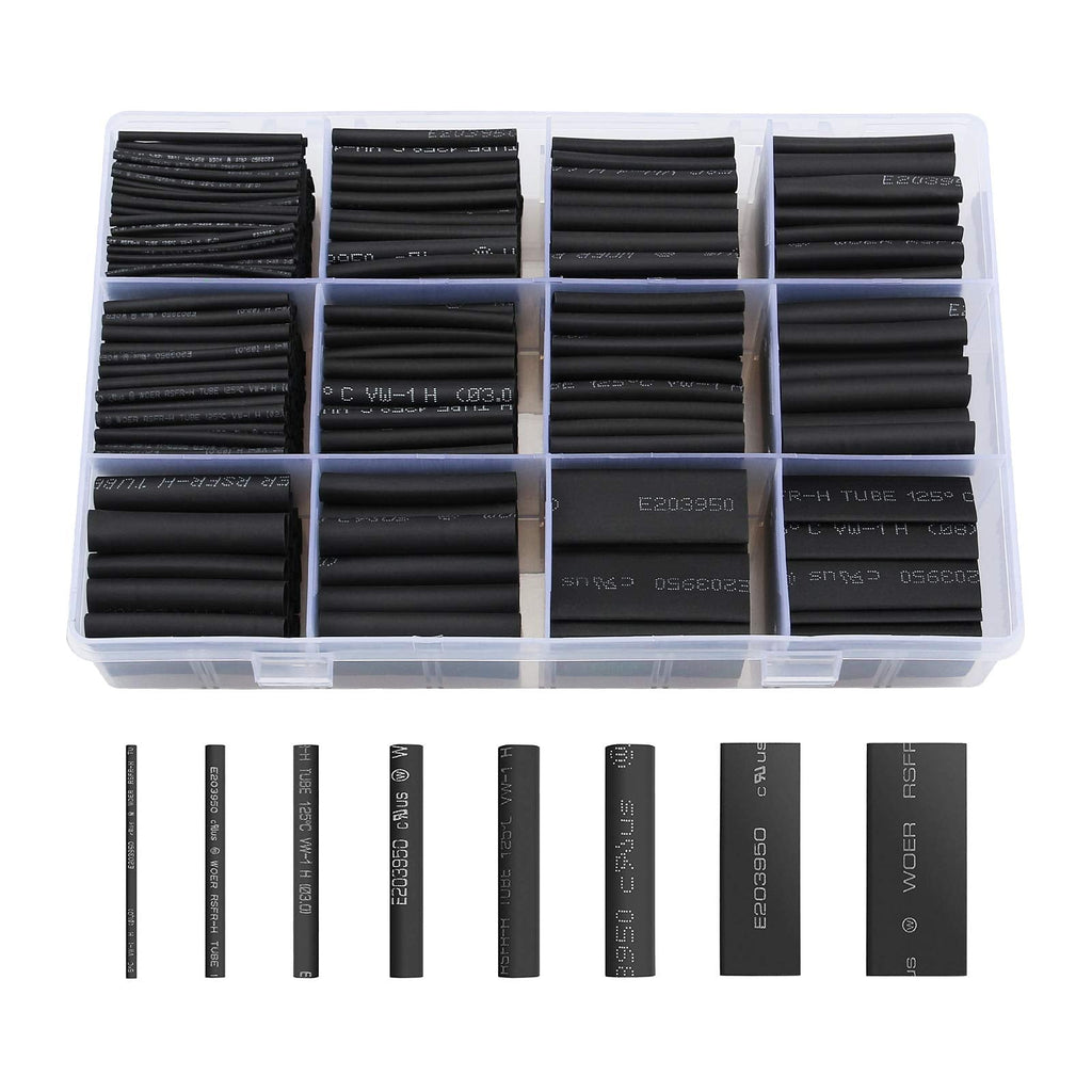  [AUSTRALIA] - 650pcs Heat Shrink Tubing Black innhom Heat Shrink Tube Wire Shrink Wrap UL Approved Ratio 2:1 Electrical Cable Wire Kit Set Long Lasting Insulation Protection, Safe and Easy, Eco-Friendly Material