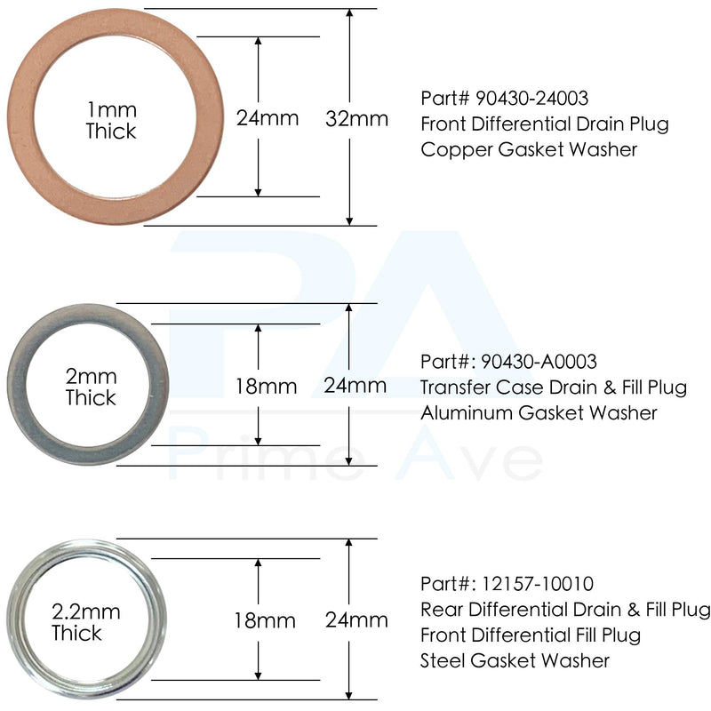 Prime Ave Differential & Transfer Case Crush Washer Gasket Kit for Toyota Lexus Scion Part# 90430-24003 + 12157-10010 + 90430-A0003 B - LeoForward Australia