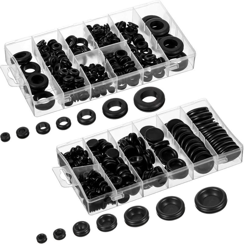  [AUSTRALIA] - 350 Pieces Rubber Grommet Assortment Kit Firewall Hole Plug Electrical Wire Gasket Rubber Ring Gasket with Plastic Box 15 Sizes for Automotive, Plumbing, PC Hardware Piano (2 Boxes)