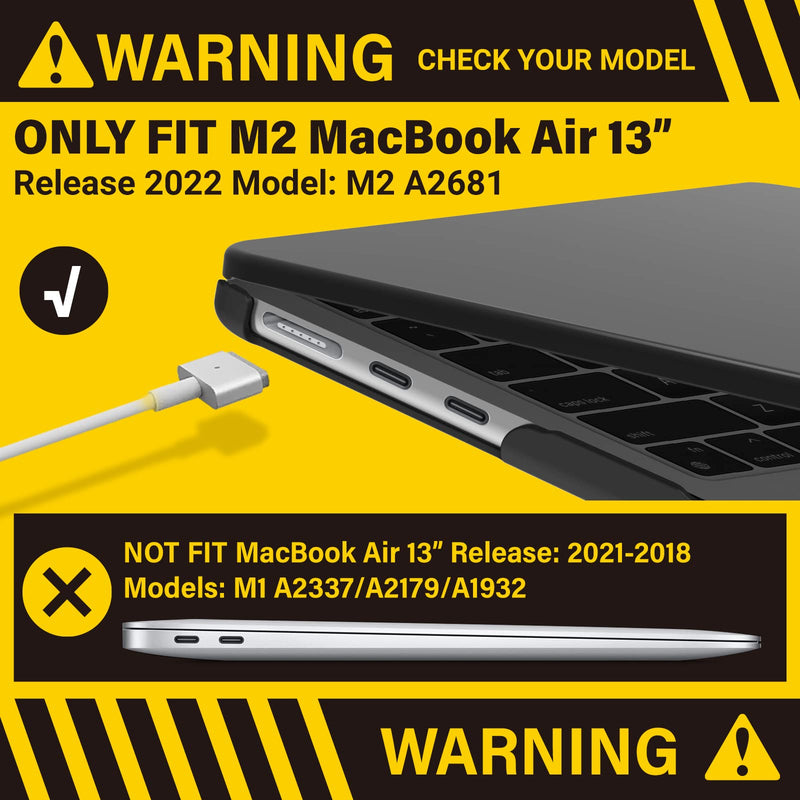  [AUSTRALIA] - IBENZER Compatible with M2 2022 MacBook Air 13 inch case, Model A2681, Hard Shell Case & Keyboard Cover & Screen Film& Type-C Adapter for New M2 Mac Air 13.6 in, Black, AT13-KK-BK+2TC For M2 2022 Macbook Air 13" A2681