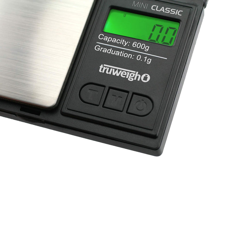 Truweigh MINI CLASSIC Digital Scale (600g x 0.1g - Black/Black) - Digital Food Scale - Digital Kitchen Scale - Small Digital Pocket Scale - Jewelry Scale - Travel Digital Gram Scale - Meal Prep Scale 600g x 0.1g - LeoForward Australia