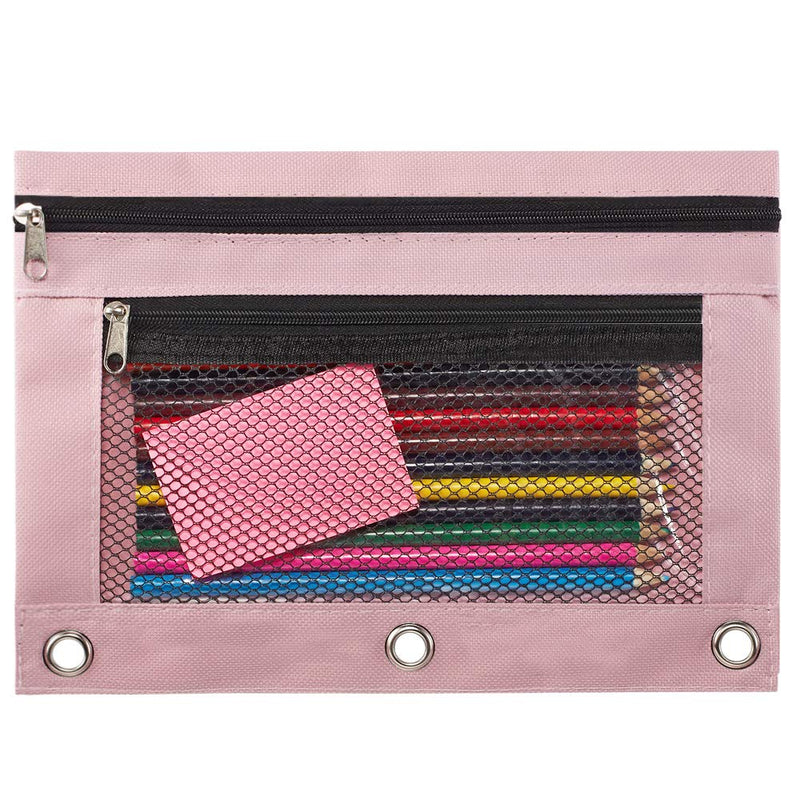  [AUSTRALIA] - Pencil Pouch 3 Ring, Zipper Pencil Pouches Case Binder Cosmetic Bag 2 Pack (Gray&Pink) Gray&pink