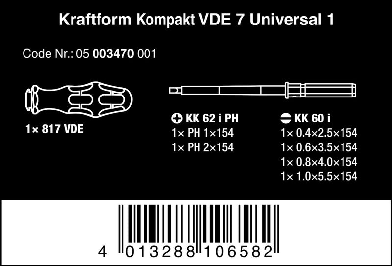  [AUSTRALIA] - Wera KK VDE 60i/7 Insulated Interchangeable Blade Pouch Set (SLOT/PH), 7 Piece 1