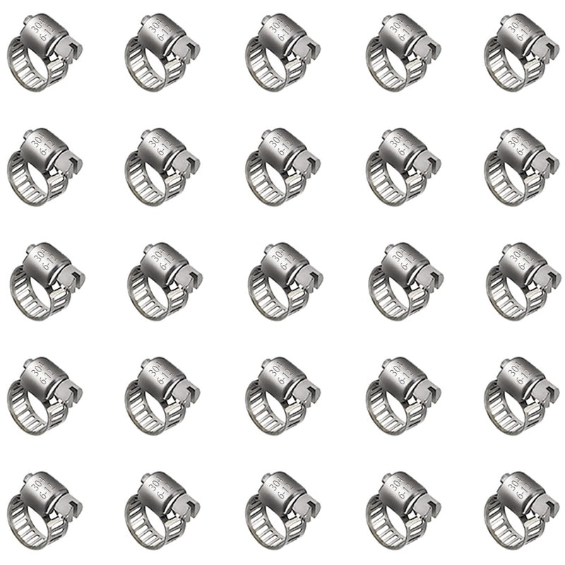  [AUSTRALIA] - 25 Pack Stainless Steel Hose Clamps, 1/4 inch to 1/2 inch Worm Gear Metal Hose Clamps for Pipe, Dryer Repair, Tubing and Fuel Line 1/4" ~ 1/2"