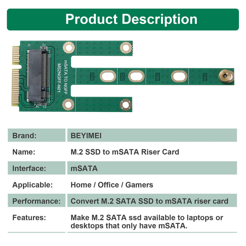 [AUSTRALIA] - BEYIMEI mSATA to M.2 NGFF SSD B-Key Adapter Card,Connects M.2 NGFF SATA Solid State Disk to Mini SATA Motherboard,Supports M.2 NGFF 2280, 2260, 2242, 2230(NOT Support NVME SSD) Green-mSATA to M.2 Adapter Card