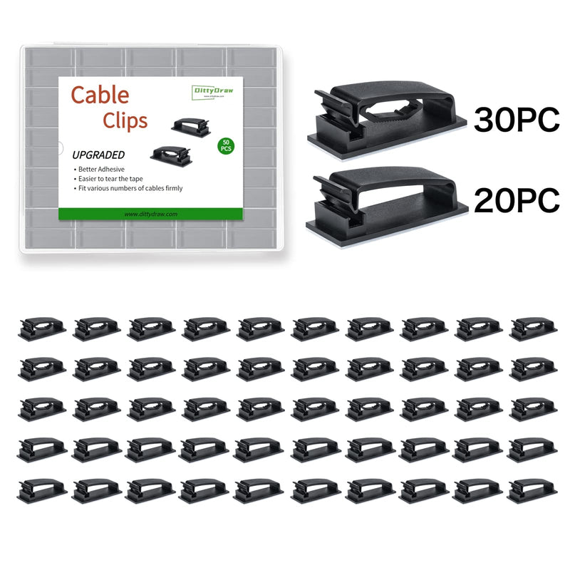  [AUSTRALIA] - Cable Clips 50Pcs, Self Adhesive Cable Management Clips, Cord Organizer Wire Clips Cord Holder for Appliances PC Wall Ethernet Cable Under Desk Nightstand Home Office Car (Black)