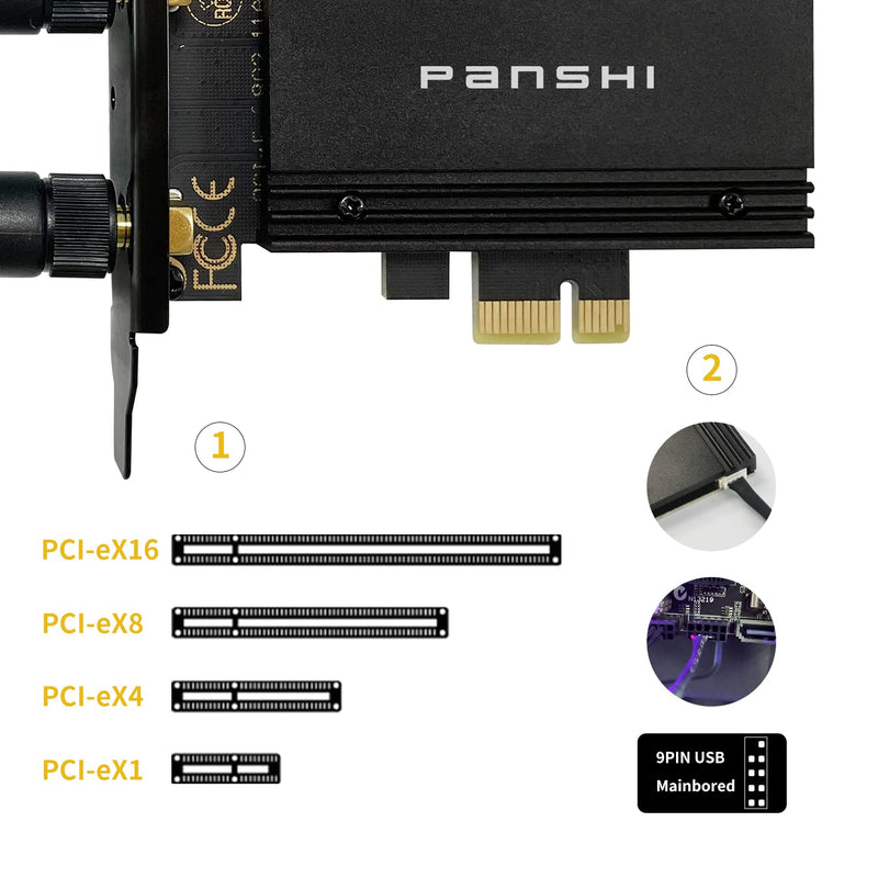  [AUSTRALIA] - PANSHI WiFi 6E Card, AX210 PCIe Network Adapter for PC Gaming, Bluetooth 5.2, Tri-Band (802.11ax) 5400Mbps 6GHz Wireless LAN Cards with MU-MIMO, OFDMA, Support Windows 10/11 (64-bit) AX210-BLACK