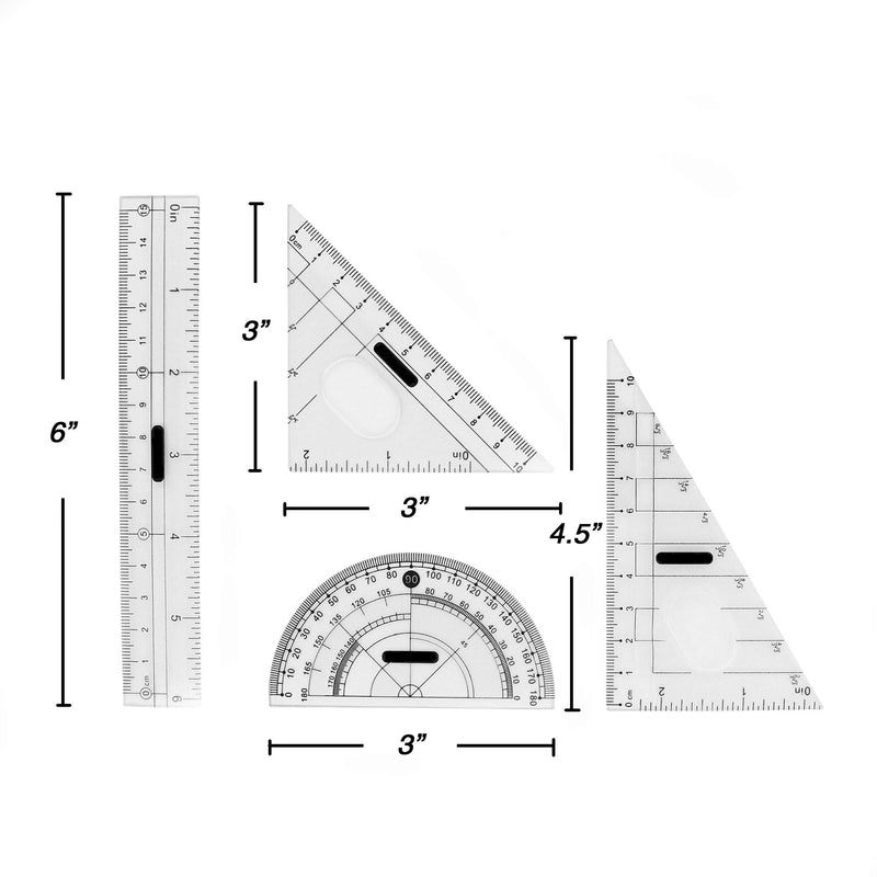 Emraw 9 Piece Math/Geometry Tool Set Includes: Scale-Arm Compass With a Pen, White Eraser, Lead Pencil With Lead Refills & Protractor Set - Great for School, Home & Office - (2-Pack) - LeoForward Australia