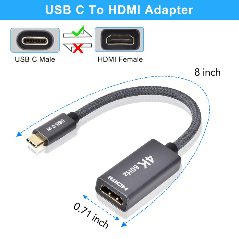 USB C to HDMI Adapter, 4K 60Hz USBC Male to HDMI Female Converter,(Thunderbolt 3 Compatible) for MacBook 2016 2017 2018 2020,Mac Air iPad,Microsoft Surface Book Pro 7,Dell XPS 15/13 Gray - LeoForward Australia