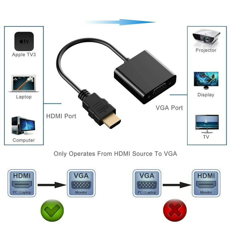  [AUSTRALIA] - Simyoung HDMI to VGA, Gold-Plated HDMI to VGA Adapter (Male to Female) for Computer, Desktop, Laptop, PC, Monitor, Projector, HDTV, Chromebook, Raspberry Pi, Roku, Xbox hdmi to vga Converter Black