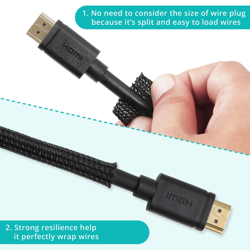  [AUSTRALIA] - ZhiYo 20ft - 1/4 inch Cable Sleeve, Cord Wrap Wire Protector Tubing for Pets, PC Cable Wrap, Computer Cable Management Sleeve - Black 20ft, 1/4''