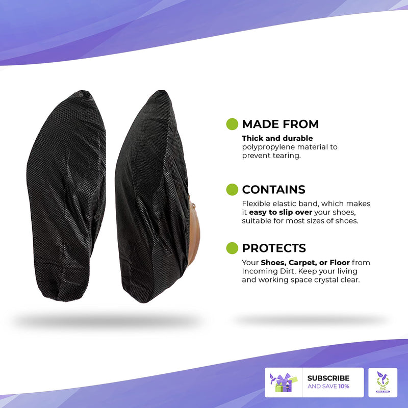  [AUSTRALIA] - AMZ Medical Supply Black Polypropylene Shoe Covers 16"x6" for Indoors. Pack of 100 Disposable Shoe Covers 16 x 6 with Secure Elastic Seamless Bottom. Large 35 gsm Shoe Cover Non Slip for Indoor 100 pack