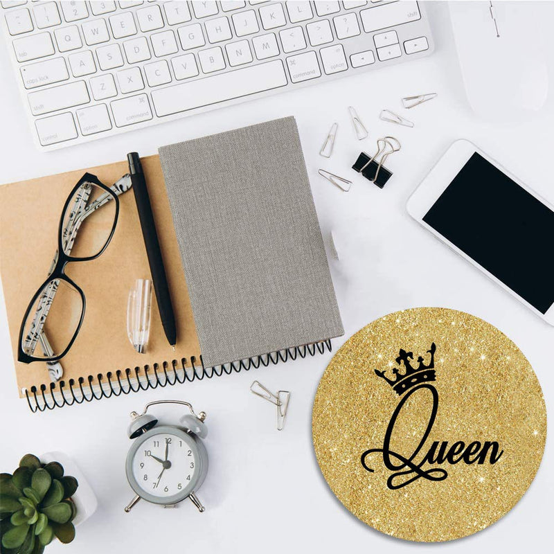 Round Mouse Pad with Coasters Set, Gold Glitter Quotes Crown Queen Design Mouse Pad, Non-Slip Rubber Base Mouse Pads for Laptop and Computer Office Accessories - LeoForward Australia