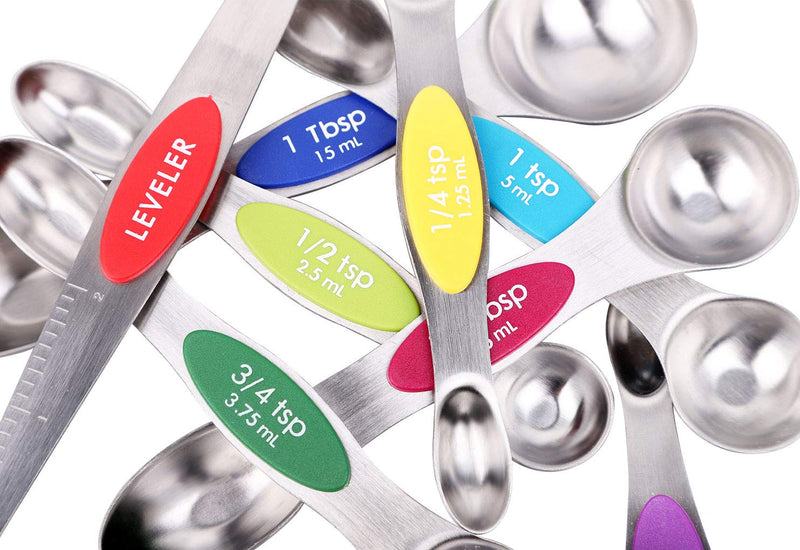  [AUSTRALIA] - PAKITNER Magnetic Measuring Spoons Set, Dual Sided, Stainless Steel, Fits in Spice Jars, Multi-Color, Set of 8