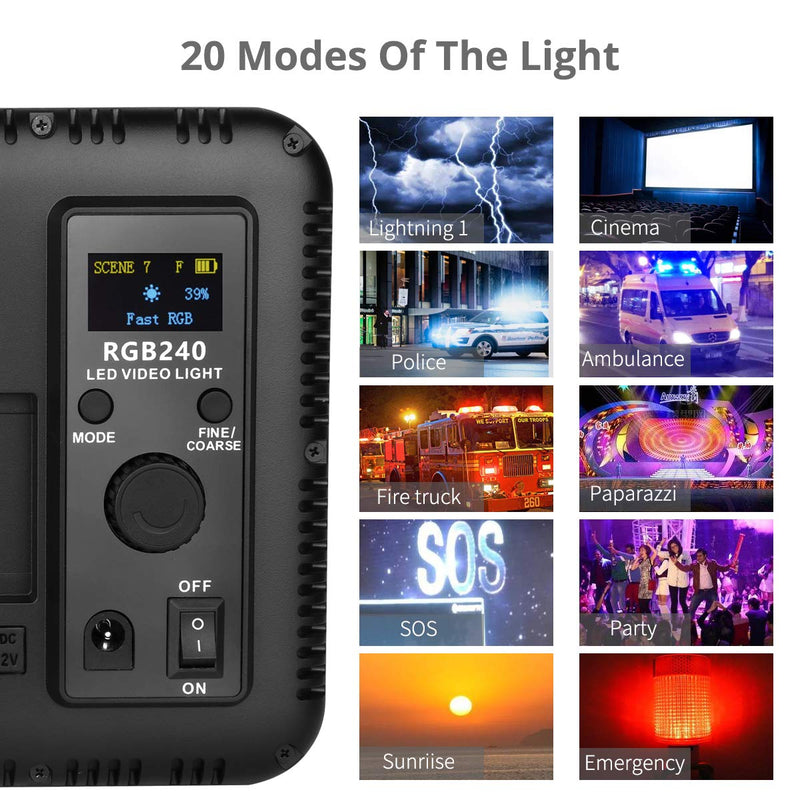  [AUSTRALIA] - RGB Video Light Panel, Portable LED Camera Light for YouTube TikTok Vlog, Rechargeable Video Light with Charger, 360° Full Color 12 Light Effects, CRI 97 + Dimmable 2500K-8500K (Battery Not Included) RGB240