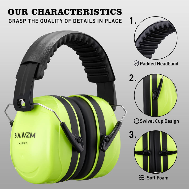  [AUSTRALIA] - SULWZM Hearing Protection Ear Muffs,NRR 28db Noise Cancelling for Shooting, Mowing, Construction,Green Green