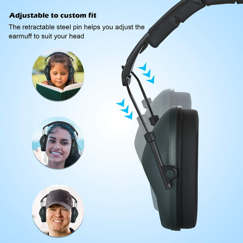  [AUSTRALIA] - Huarui Noise Cancelling Ear Muff for Shooting Hunting, Adjustable Ear Protection Dark Green