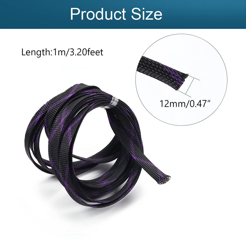  [AUSTRALIA] - Othmro 5m/16.4ft PET Expandable Braid Cable Sleeving Flexible Wire Mesh Sleeve Black Purple 12mmX5m